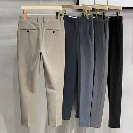 暗条纹小西裤男直筒修身小脚韩版潮流男士裤子春秋新款九分休闲裤商品大图