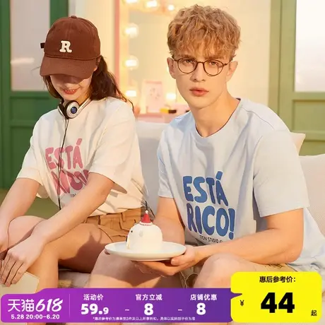 唐狮情侣装夏季新款短袖T恤男纯棉体恤宽松上衣白色打底衫女商品大图