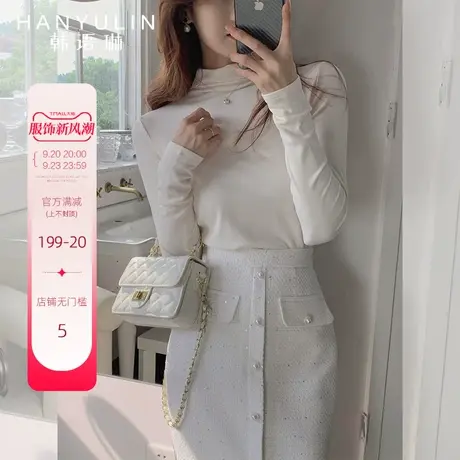 韩语琳纯色长袖打底衫女高级感秋冬新款简约修身显瘦半高领上衣服图片