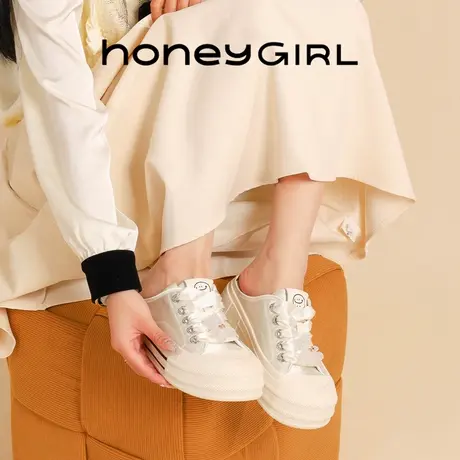 honeyGIRL2025年新款帆布鞋女夏季懒人半拖鞋浅口一脚蹬厚底鞋女商品大图