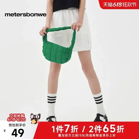 美特斯邦威工装短裤女士百搭2025夏季新款潮流休闲运动松紧腰中裤商品大图
