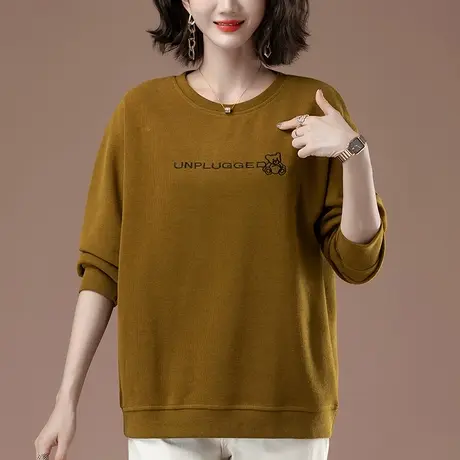卫衣女春秋新款加肥加大码女装宽松中年妈妈刺绣百搭圆领套头上衣商品大图