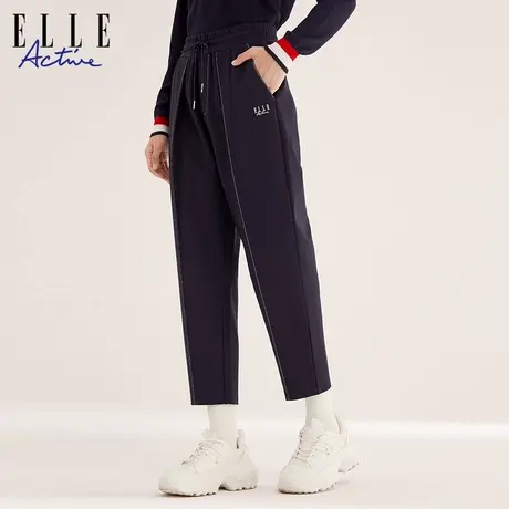 【花花推荐】ELLE Active高腰镰刀裤明线长裤 百搭束腰直筒裤子商品大图