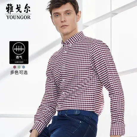 雅戈尔奥莱 男装长袖衬衫秋商务休闲纯棉DP免烫格子衬衫商品大图