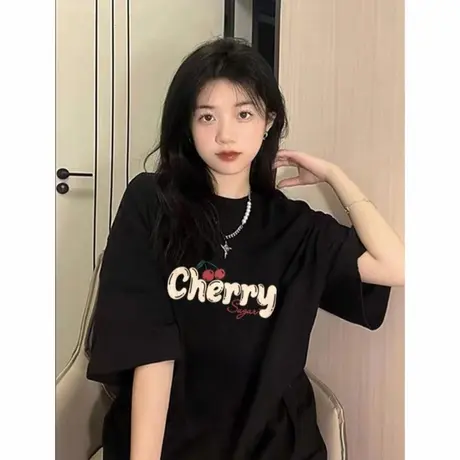 黑色短袖t恤女夏2025新款美式穿搭宽松显瘦小众独特别致上衣潮牌图片