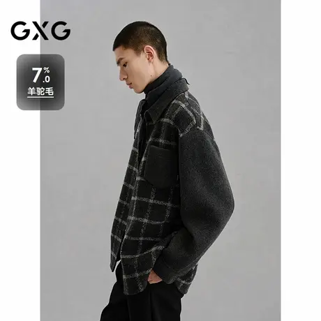 GXG男装 灰格拼接设计通勤短款大衣24冬品G24X064017图片