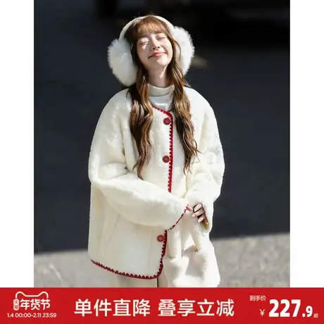 唐狮2026春秋季仿羊羔毛外套女圆领小香风厚款外套白色温柔淑女风图片