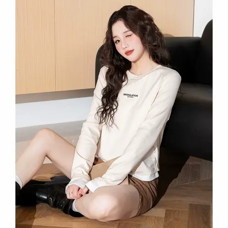 唐狮春秋季新款女针织圆领假两件打底衫保暖长袖设计感小众百搭TE图片