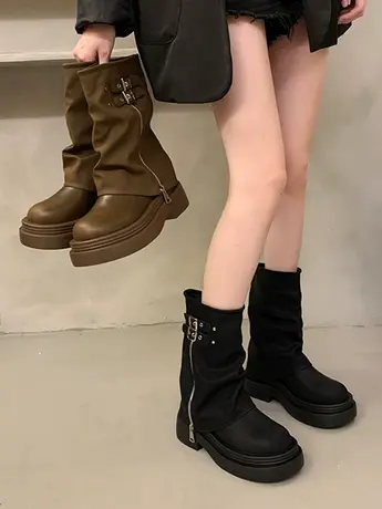 小个子复古英伦风厚底马丁靴女款2023新款秋季显瘦爆款堆堆短靴子商品大图