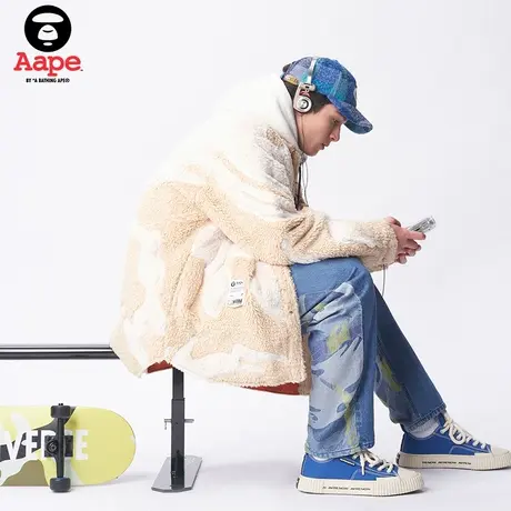 Aape旗舰店男装秋冬拼接迷彩猿颜字母刺绣街头潮流牛仔裤A609XXL商品大图