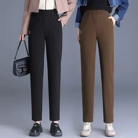 胖妹妹哈伦裤女秋冬今年爆款显瘦中老年毛呢裤松紧大码小脚烟管裤图片