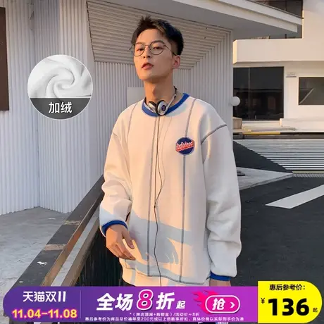Radiohead圆领卫衣男白色简约潮酷辑线套头内搭宽松百搭帅气学生图片