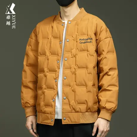 冬季90%鸭绒标棒球领羽绒服男潮牌宽松大码轻薄保暖工装夹克外套商品大图