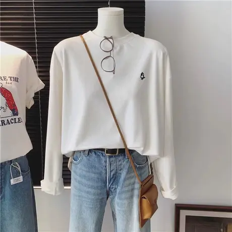 双面磨毛德绒打底衫女秋冬宽松内搭外穿刺绣长袖T恤加绒加厚上衣商品大图