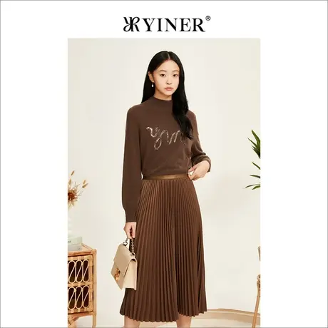 YINER音儿女装冬季珠片绣设计感100纯羊绒针织衫商品大图