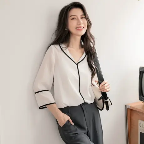 桔熊春秋季通勤两件套上衣女装小吊带雪纺衬衫胖妹妹大码AB16061商品大图