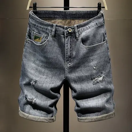 夏天薄款破洞潮牌牛仔短裤男乞丐裤子男宽松百搭男士五分裤中裤潮商品大图