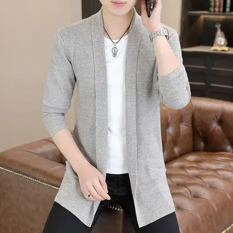 青年中长款风衣男士春秋季薄款韩版外套休闲百搭针织开衫帅气披风商品大图