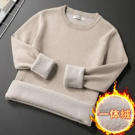 男士毛衣2024新款秋冬圆领针织衫保暖一体绒加厚内搭打底衫毛线衣商品大图