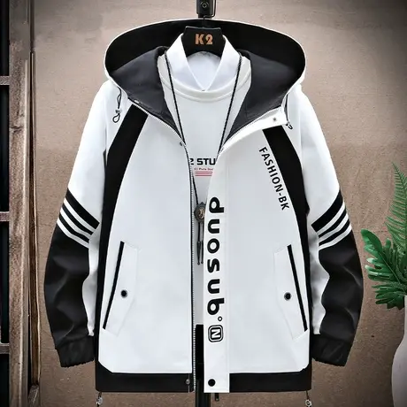 痞帅外套男春秋季2023新款男装连帽夹克男潮牌潮流休闲帅气冲锋衣商品大图