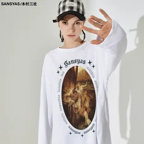 木村三社SANSYAS 复古油画原创美式t恤秋季上衣男长袖全棉体恤商品大图