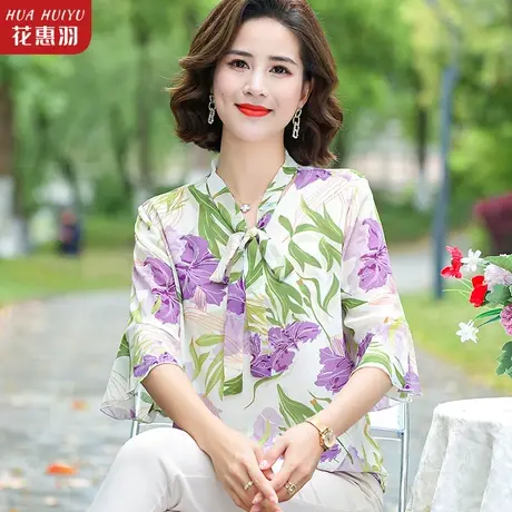 妈妈夏季女洋气小衫洋气上衣40岁50中年妇女衣服中老年夏装雪纺衫商品大图