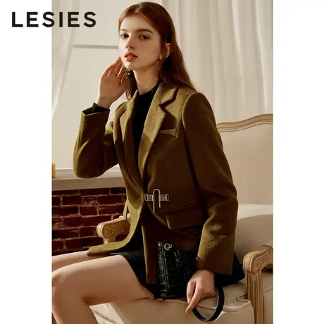 LESIES蓝色倾情秋冬季新款设计感修身轻职风羊毛小西装毛呢短外套图片