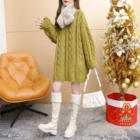 复古麻花毛衣女加厚中长款2024新款早春季宽松慵懒风百搭针织外套图片