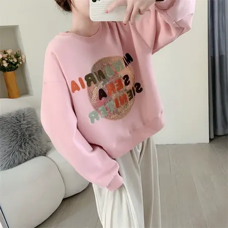 圆领刺绣百搭加绒卫衣女秋冬2023新款时尚减龄休闲爆款小个子上衣商品大图
