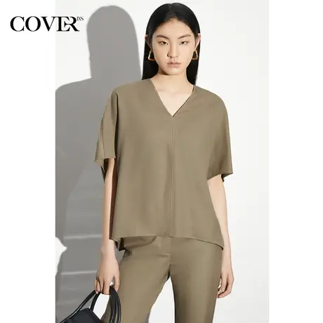 COVER夏季醋酸羊毛混纺V领衬衫商品大图