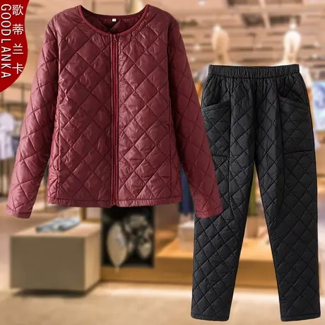 加肥加大码女中老年棉衣套装中年妈妈冬装老寒腿羽绒棉棉裤两件套商品大图