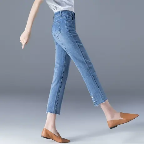 夏季高腰直筒牛仔裤女夏天新款夏薄款八分裤女小个子九分裤烟管裤图片