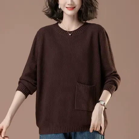 毛衣女秋冬圆领加肥加大码女装宽松中年妈妈遮肚百搭针织衫打底衫图片