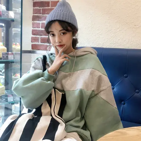 ins超火cec卫衣女慵懒风bf宽松韩版百搭初秋连帽薄款waitmore外套商品大图