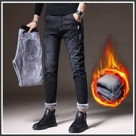 秋冬季加绒加厚冬天牛仔裤男士2024年新款保暖外穿直筒男裤子休闲商品大图