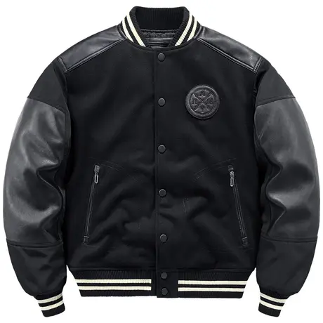 VIP冬季棒球服男加厚拼接羊毛呢外套高街夹克美式复古设计感棉衣商品大图