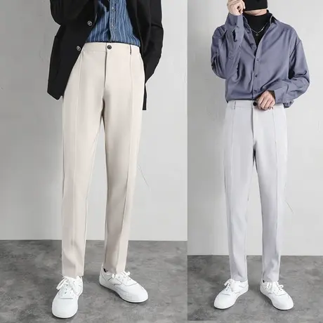 春夏垂感学生休闲西装裤潮流韩版修身直筒男裤子修身百搭气质长裤图片