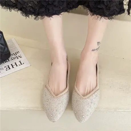 软底尖头单鞋女2024夏季新款晚晚风温柔鞋水钻浅口平底豆豆鞋瓢鞋商品大图