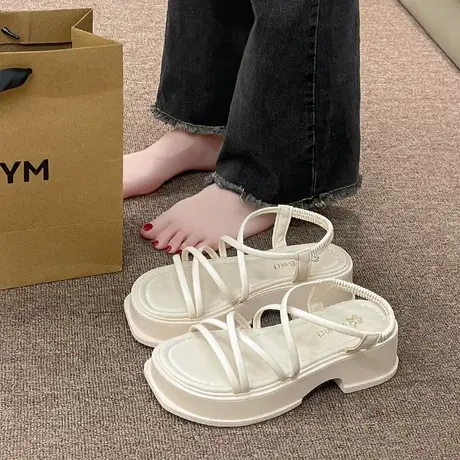 凉鞋女夏季百搭2023年新款网红爆款仙女风配裙子法式罗马凉鞋厚底商品大图