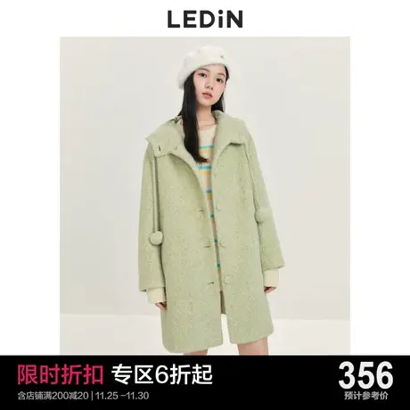 乐町雪尼尔连帽学院风大衣女秋冬休闲新款中长款甜美气质宽松外套图片