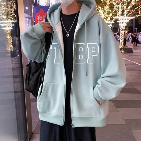 连帽开衫卫衣男加绒加厚oversize春秋季2024新款潮牌宽松美式外套商品大图