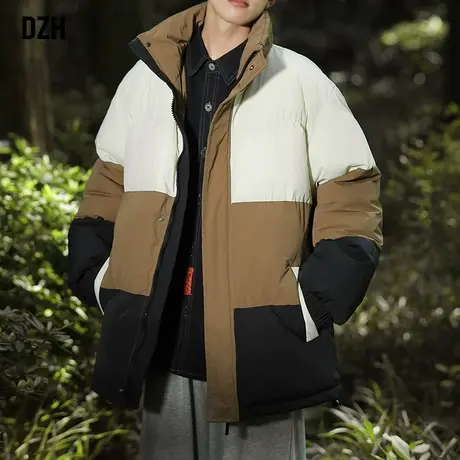 男士撞色拼接棉衣外套男冬季加厚潮高级感休闲棉服男款2024年新款图片