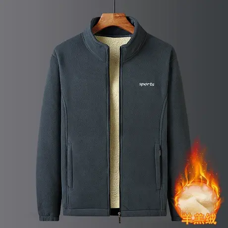 羊羔绒秋冬装男士摇粒绒加绒加厚休闲立领外套抓绒夹克衫冬天棉衣图片