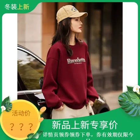 时尚休闲卫衣2023年冬季新款女圆领百搭街头通勤加绒套头上衣商品大图
