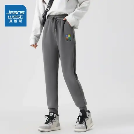 【直播专享】69秒！真维斯女装束脚裤冬季保暖厚款系绳刺绣休闲裤商品大图