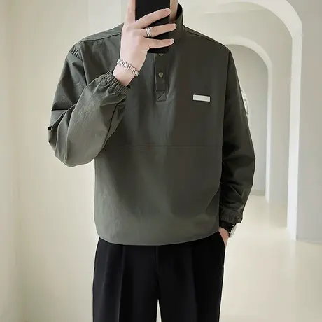 秋季潮牌复古长袖POLO衫卫衣休闲设计感宽松痞帅立领长袖T恤外套商品大图