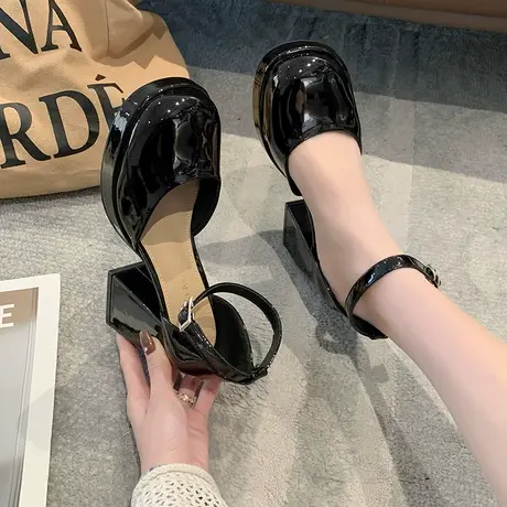 法式玛丽珍鞋女2024春秋季新款复古百搭厚底浅口单鞋配裙子高跟鞋商品大图