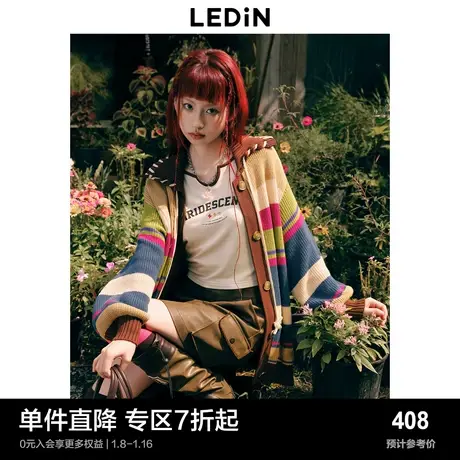 【商场同款】乐町翻领彩条纹针织开衫秋冬新款毛针织衫C2EDD4156图片