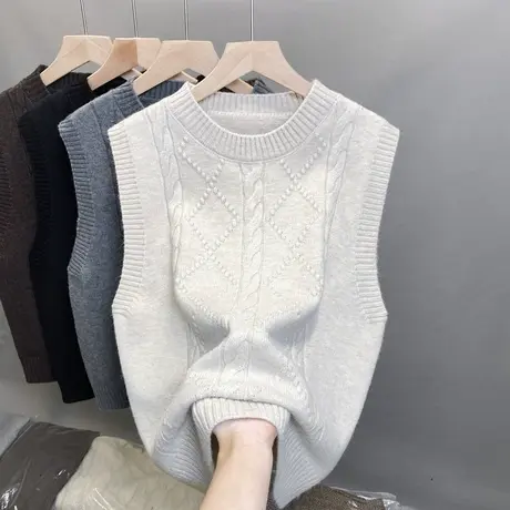 马甲圆领纯色针织背心女2024新款坎肩上衣春日造型感叠穿无袖套头商品大图