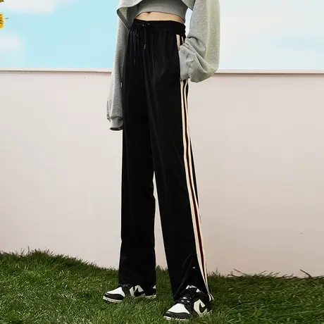 a02【港风潮牌休闲长裤】春款2024撞色拼接女式休闲裤商品大图